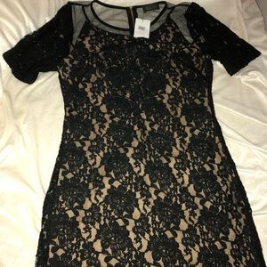 Black lace over gold ASTR mini dress